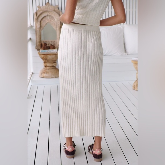 62. Free People Veda Sweater Set Ivory Ribbed Maxi Pencil Skirt 2 In 1 Size S - Picture 8 of 17